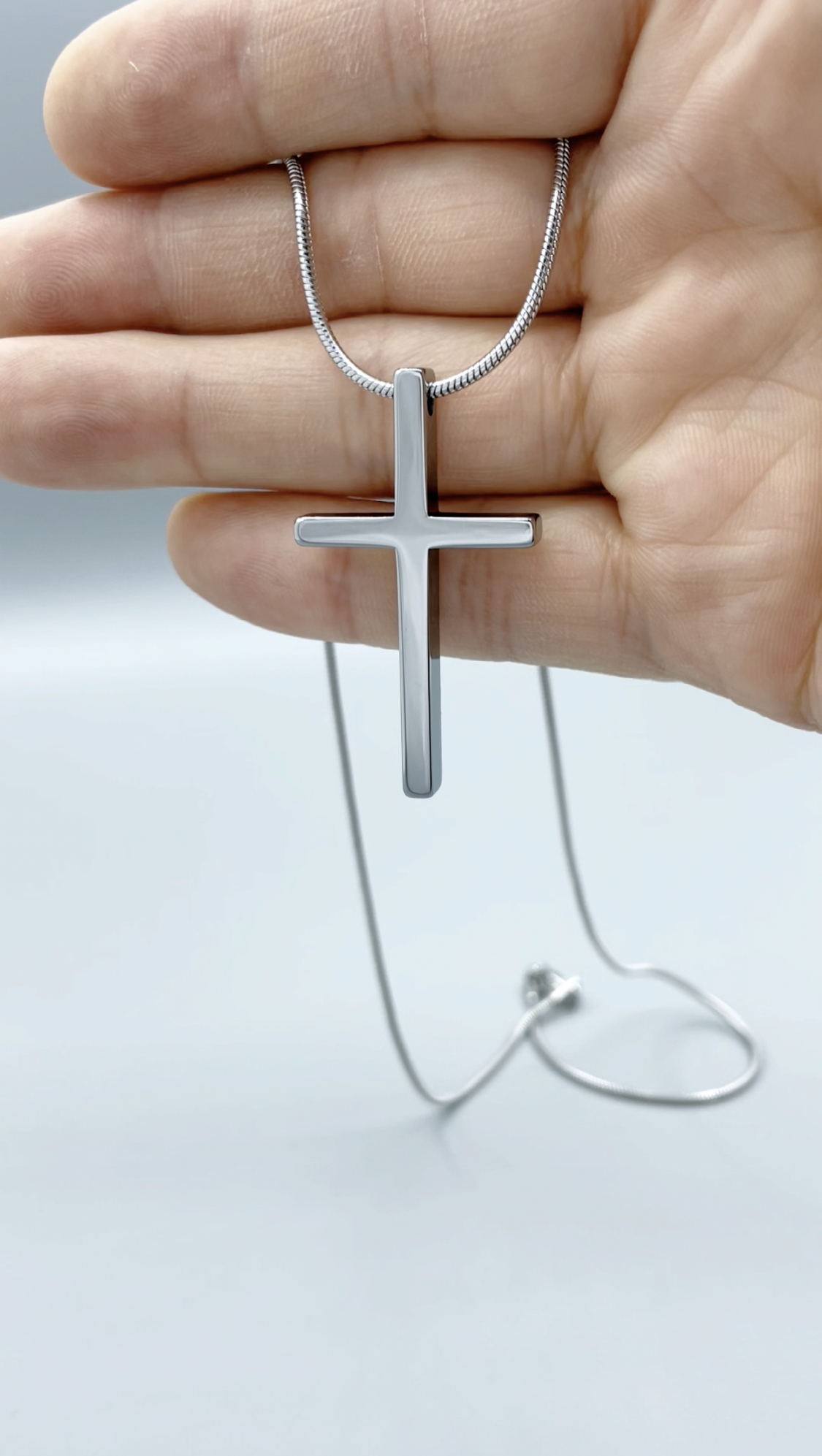 Tungsten Carbide Simple Cross Necklace for Men and Women, Unisex